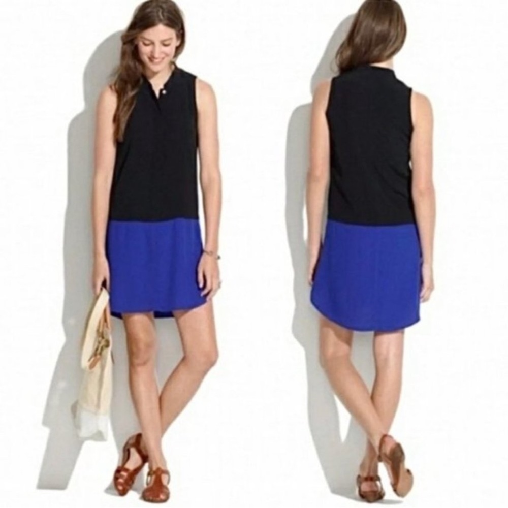 Madewell Black and Blue Colorblock Sleeveless Shirt Dress Size Small